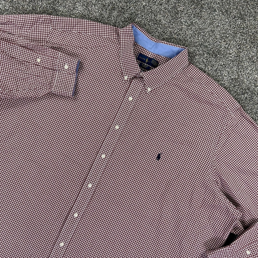 Ralph Lauren Red White Gingham Long Sleeve Button‎ Up Shirt Mens 4XB Casual Work